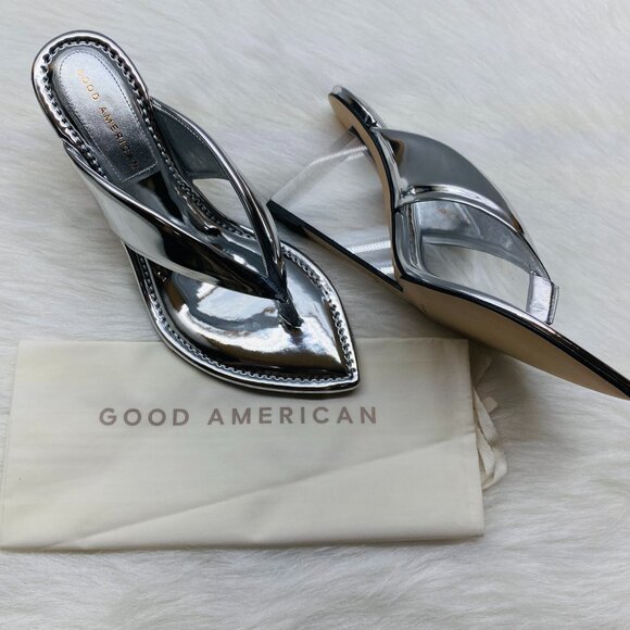 Good American Shoes - GOOD AMERICAN Clear Wedge Sandal In Silver GA077V-X Size 9.5